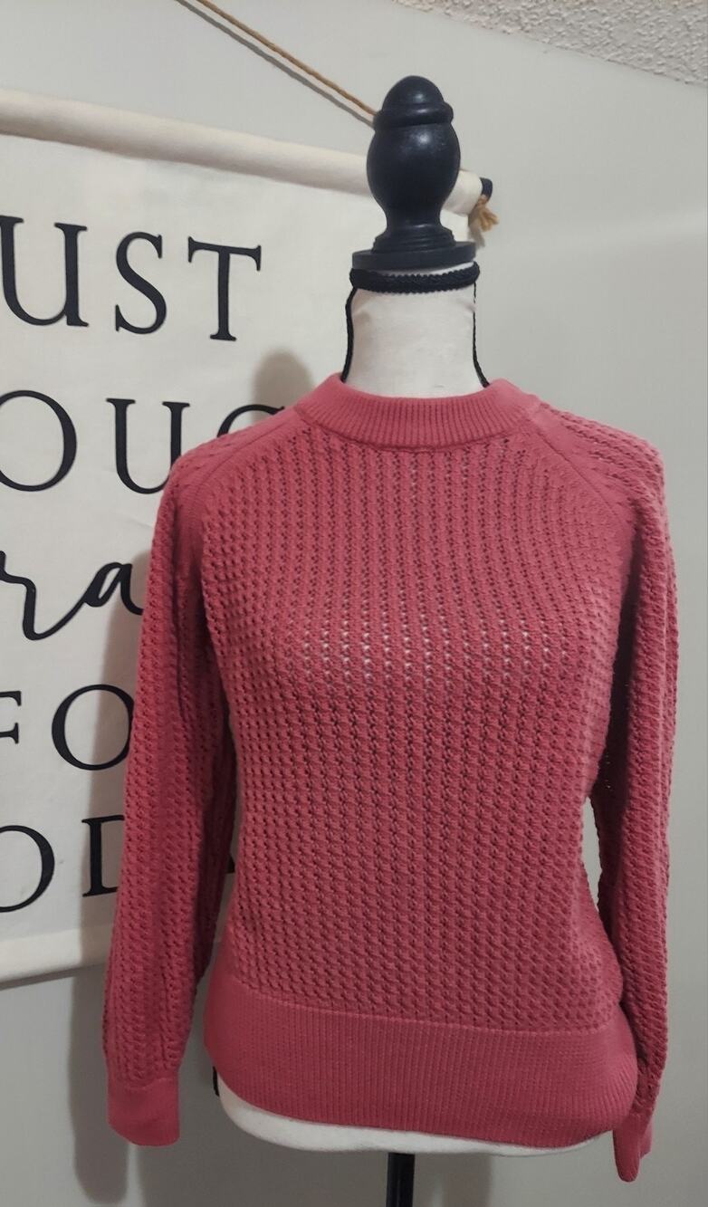 Varley Clay Knit Sweater Small Rose Wine Pink Open Crochet Cotton Pullover
